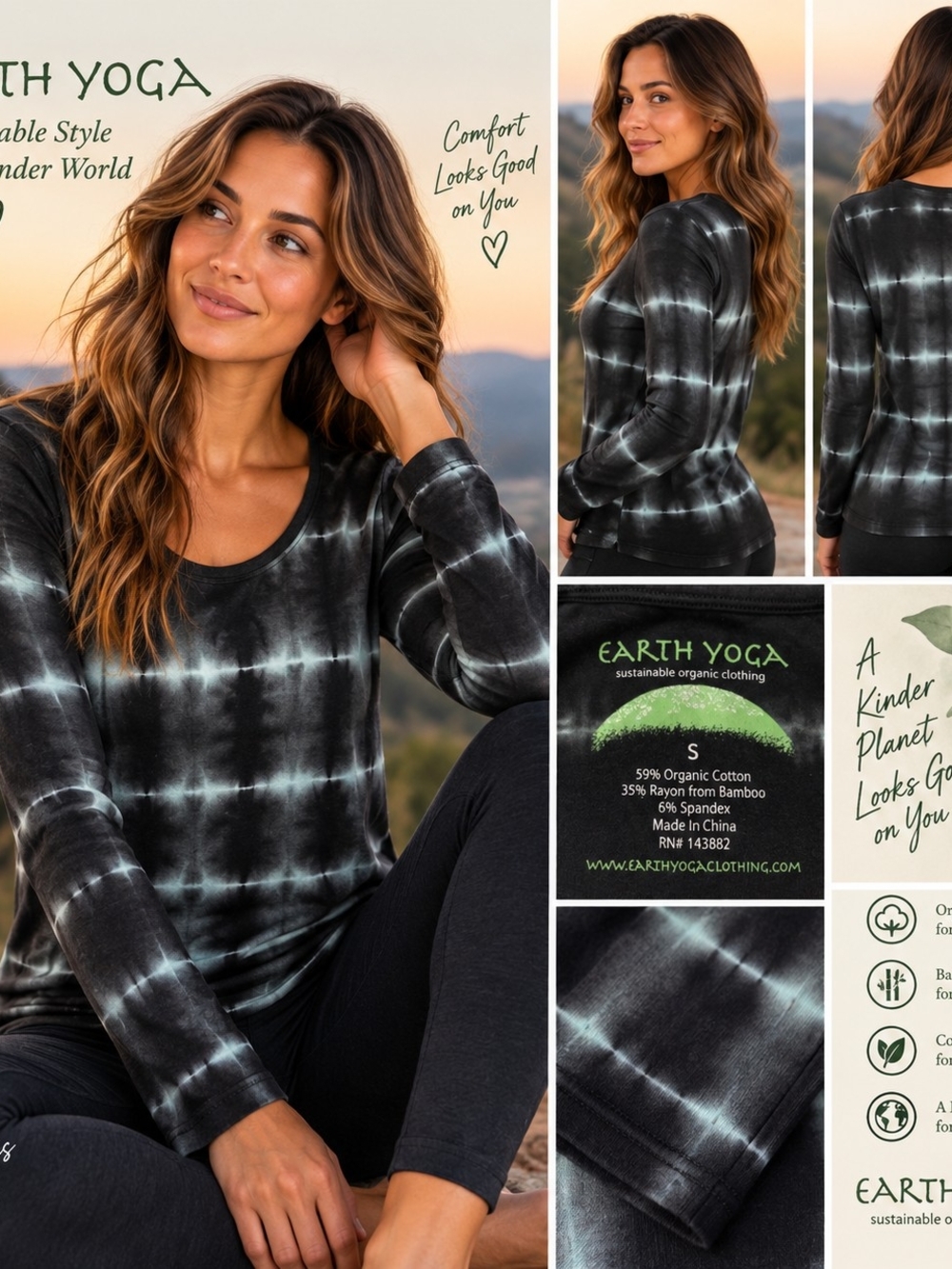 Earth Yoga Black & White Tie-Dye Long Sleeve Top